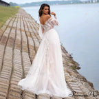 Sleeveless Puffy Sleeve Transparent Bridal Gown