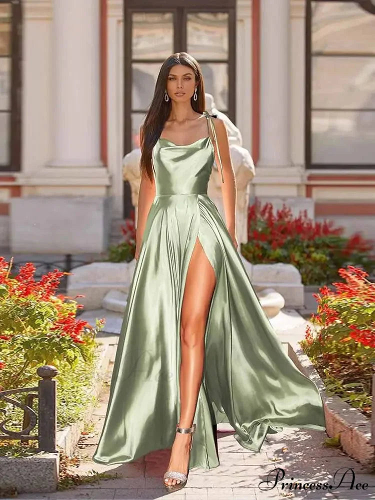 Sleeveless Satin Split Bridesmaids Party Dress