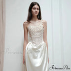 Sleeveless Silk Bead Bridal Gown