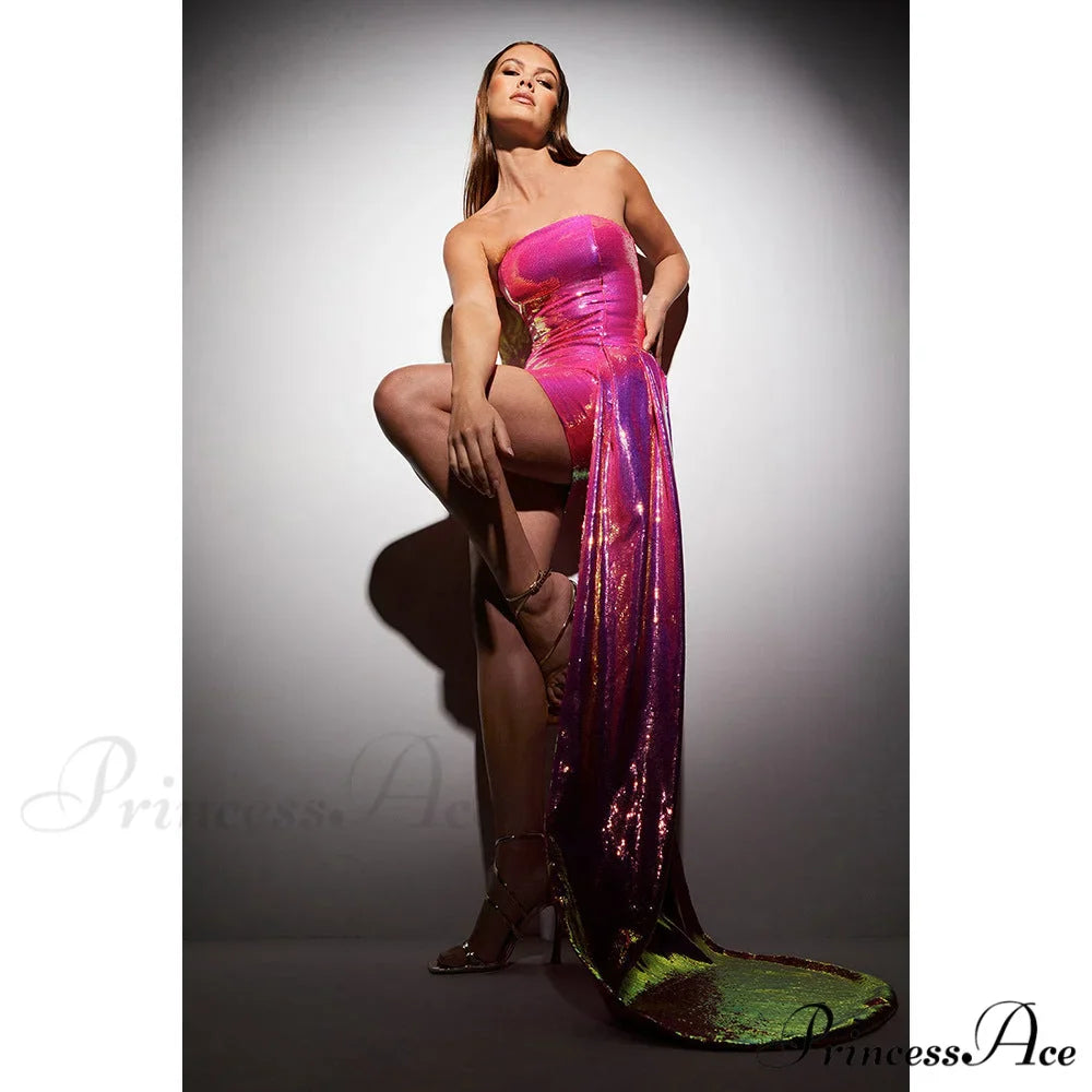 Sleeveless Sparkling Sash Two Piece Prom Gown