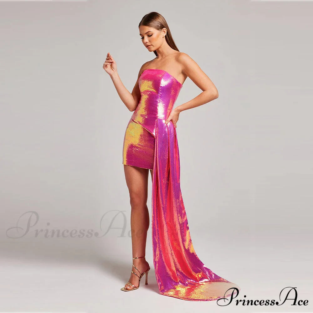 Sleeveless Sparkling Sash Two Piece Prom Gown