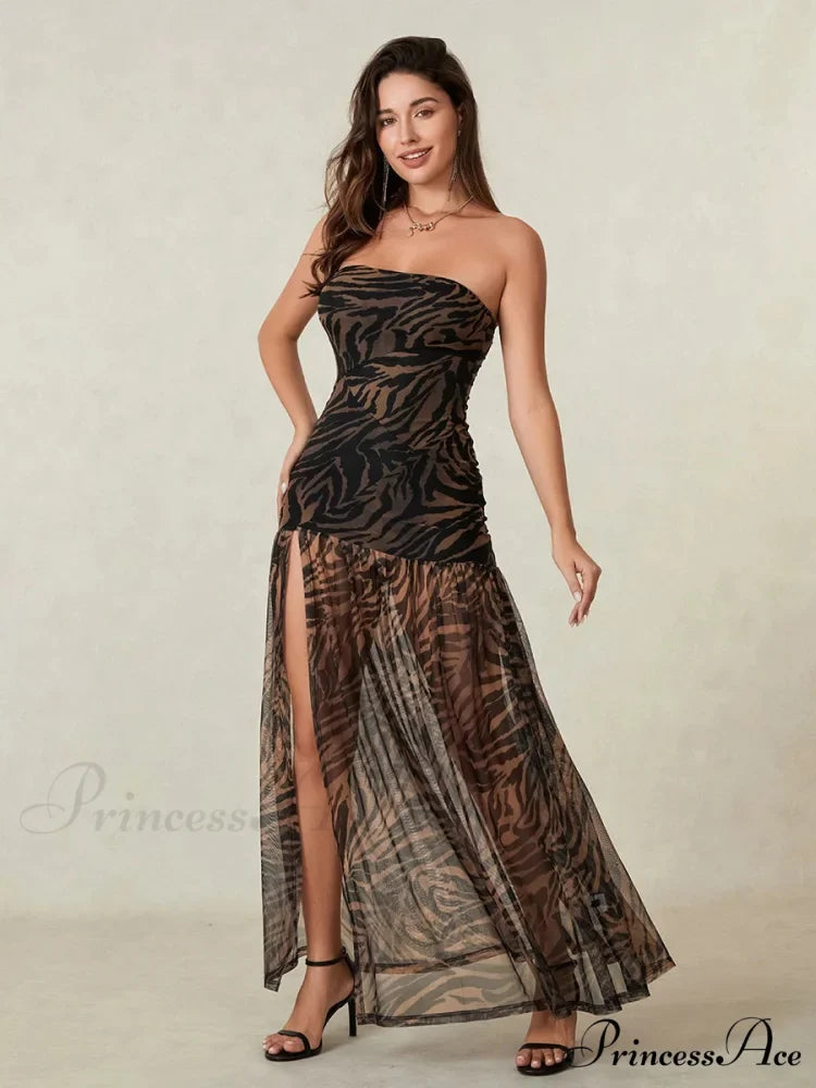 Sleeveless Tall Split Mesh Hem Floral Dress