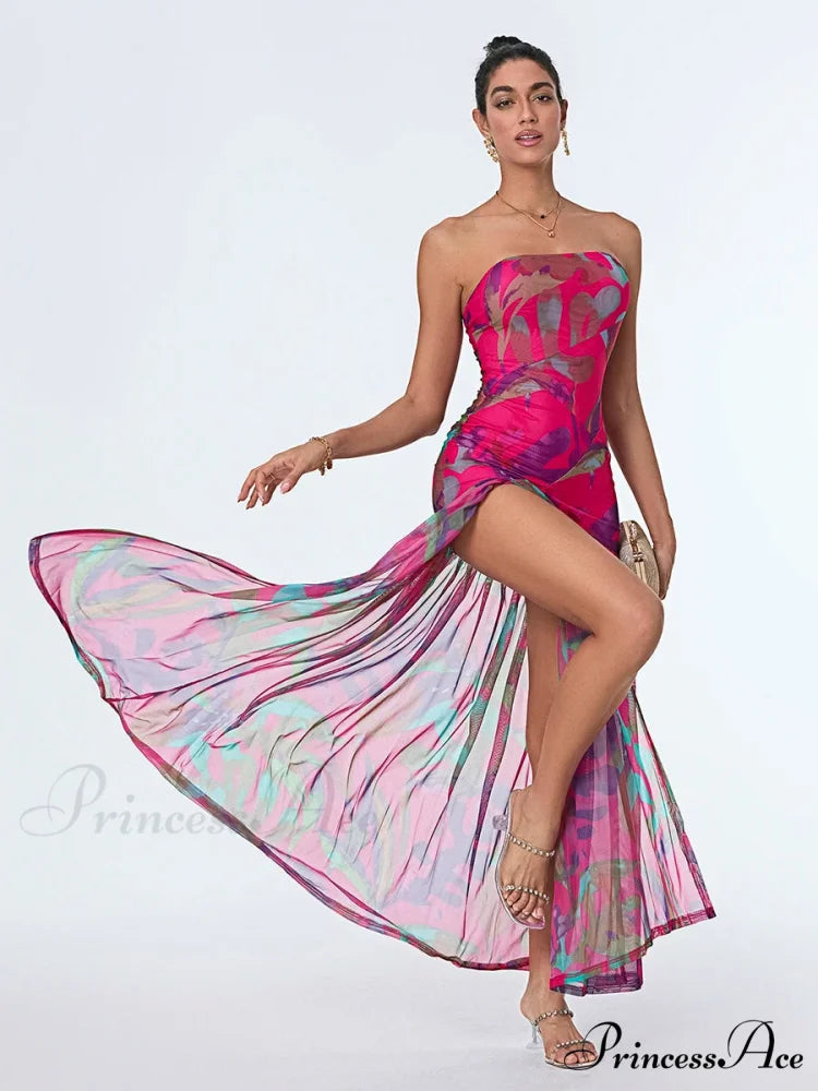 Sleeveless Tall Split Mesh Hem Floral Dress