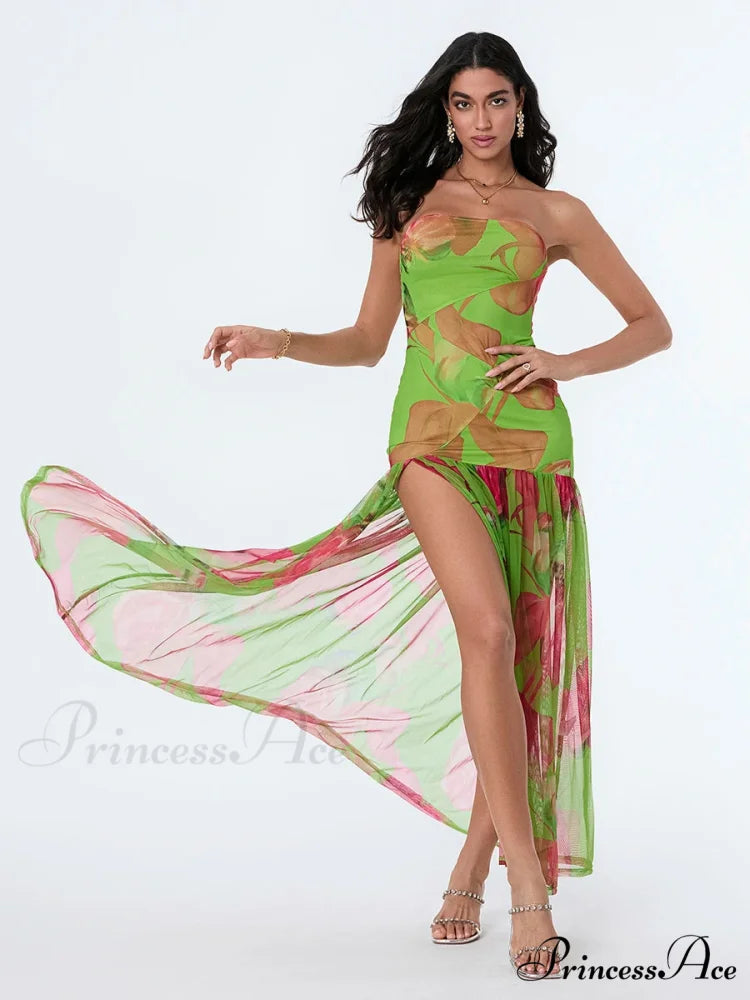 Sleeveless Tall Split Mesh Hem Floral Dress