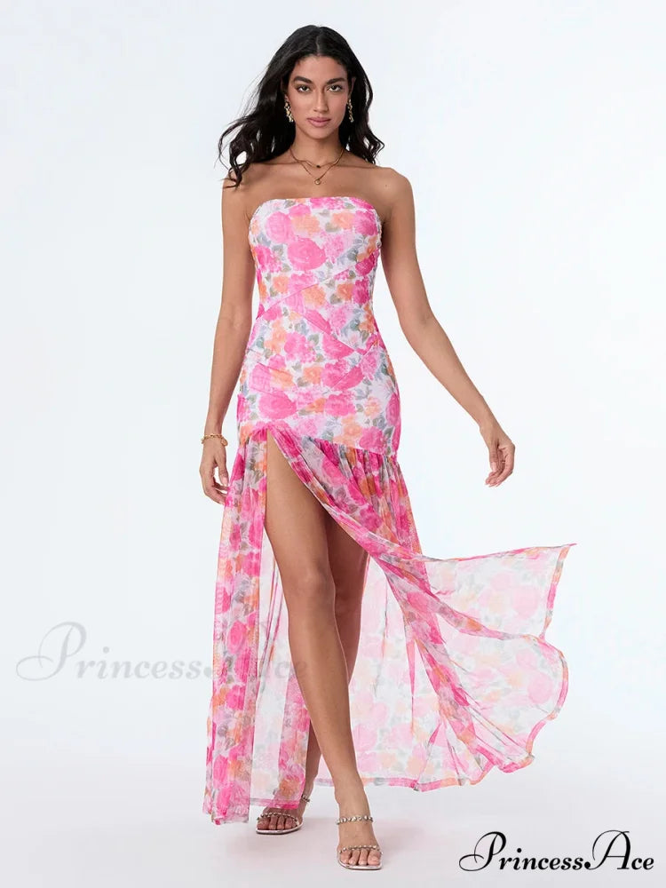 Sleeveless Tall Split Mesh Hem Floral Dress