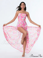 Sleeveless Tall Split Mesh Hem Floral Dress