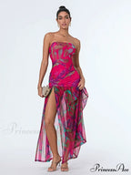 Sleeveless Tall Split Mesh Hem Floral Dress