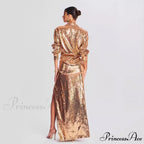 Sleeveless Trim Sequin Celebration Prom Dress