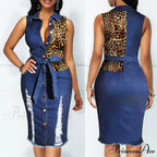 Sleeveless Turn Down Collar Office Lady Pencil Dresses