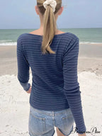 Slender Striped Fundamental O-Neck Extended Sleeve Knit Top