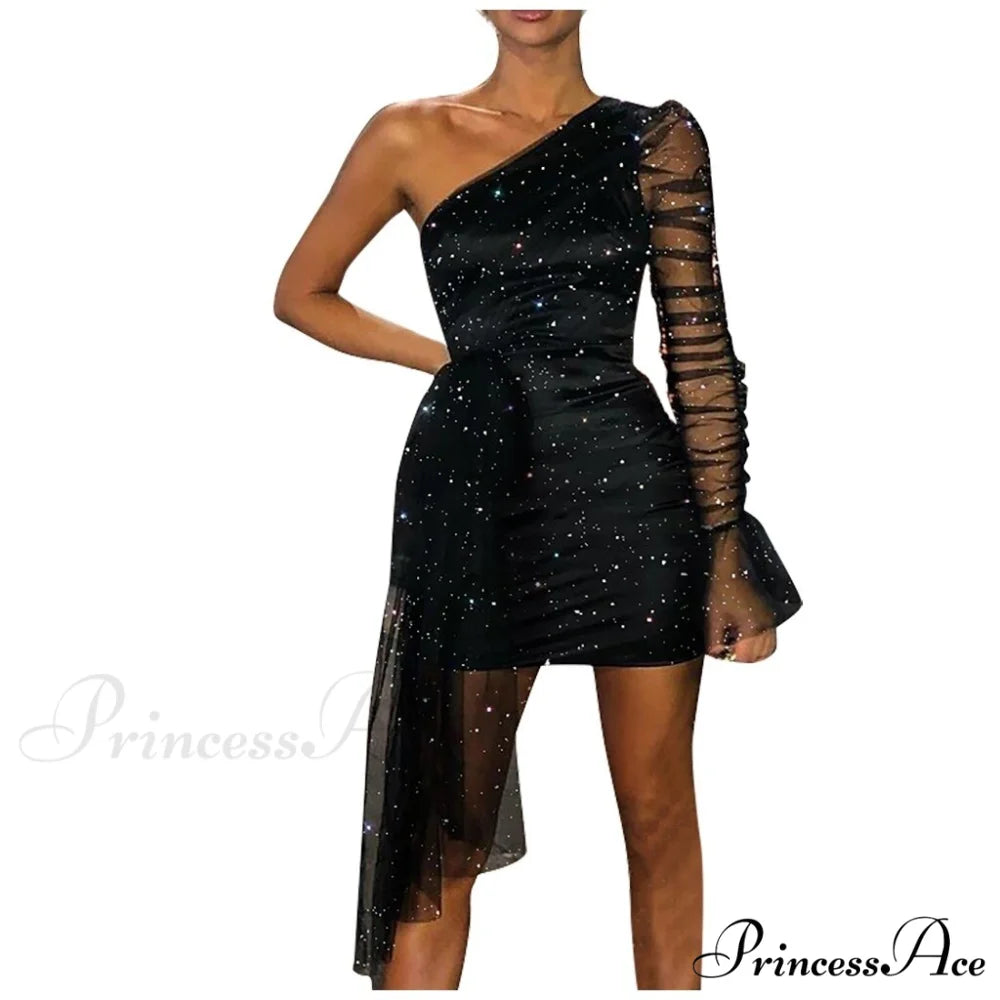 Slim Black Fashion Party New Long Sleeve Tight Club Mini Dress