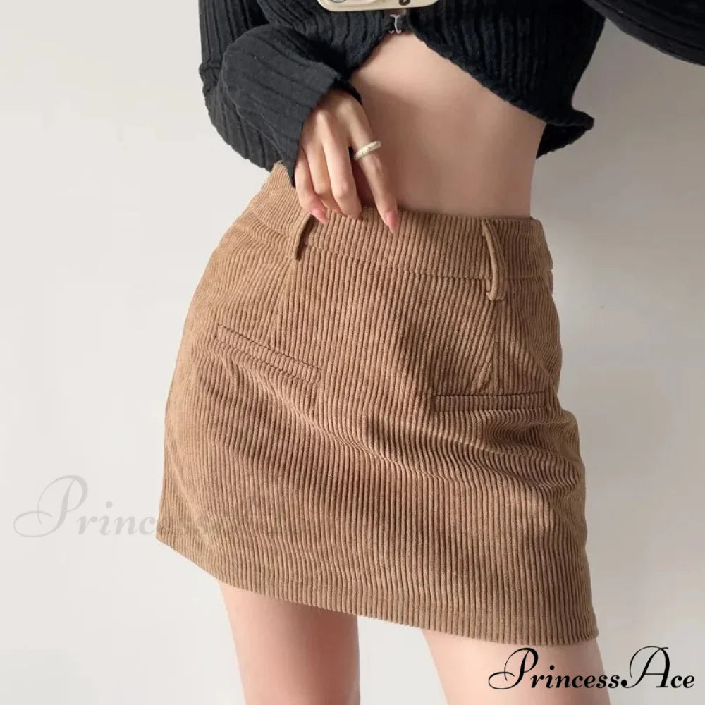 Slim Corduroy Professional Waist Skirt