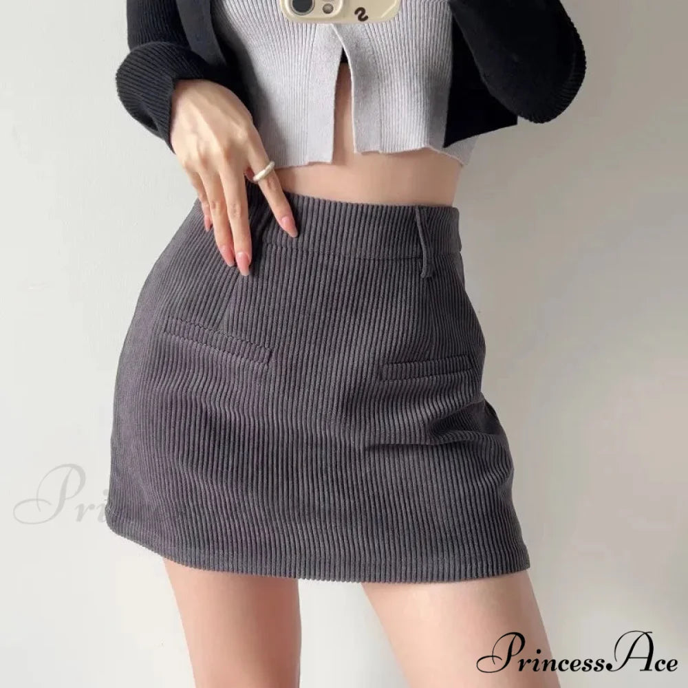 Slim Corduroy Professional Waist Skirt