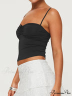 Slim Fit 3D Bow Ruched Sweetheart Neck Backless Spaghetti Strap Stylish Elegant Crop Top