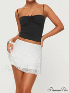 Slim Fit 3D Bow Ruched Sweetheart Neck Backless Spaghetti Strap Stylish Elegant Crop Top