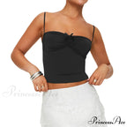 Slim Fit 3D Bow Ruched Sweetheart Neck Backless Spaghetti Strap Stylish Elegant Crop Top