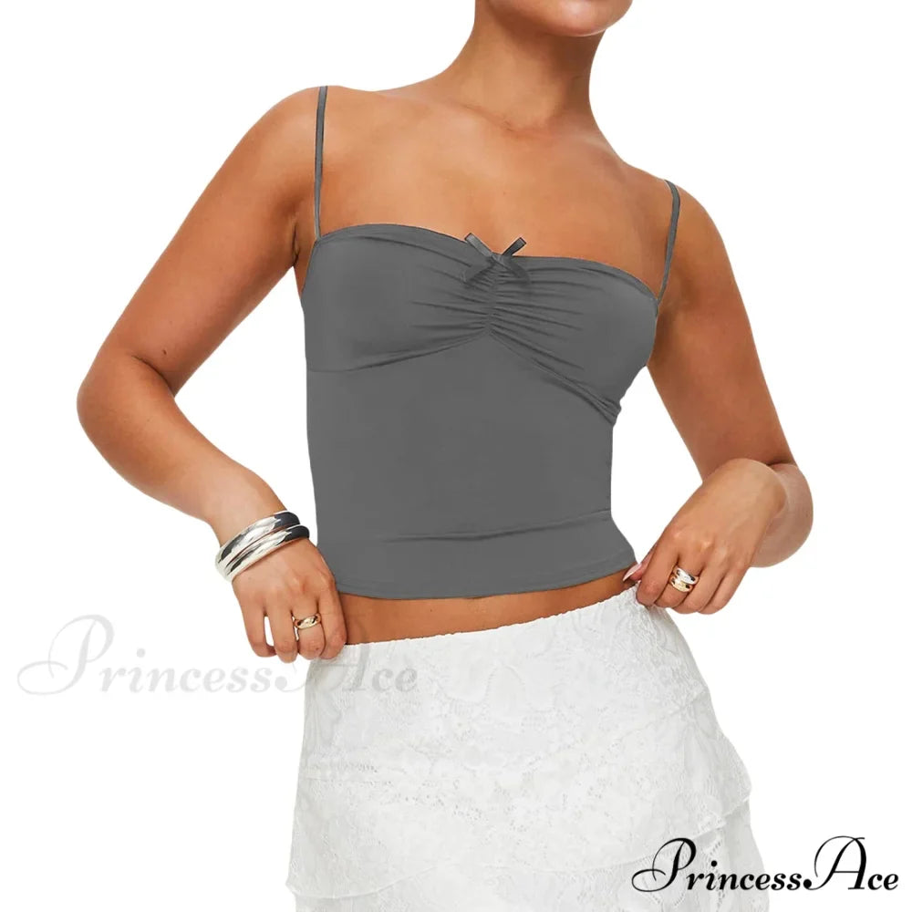 Slim Fit 3D Bow Ruched Sweetheart Neck Backless Spaghetti Strap Stylish Elegant Crop Top