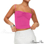 Slim Fit 3D Bow Ruched Sweetheart Neck Backless Spaghetti Strap Stylish Elegant Crop Top