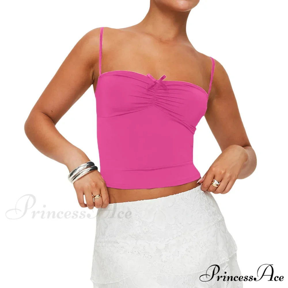 Slim Fit 3D Bow Ruched Sweetheart Neck Backless Spaghetti Strap Stylish Elegant Crop Top