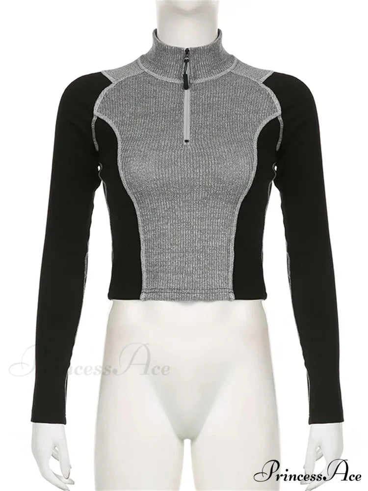 Slim Fit Contrast Color High Neck Long Sleeve T-shirts