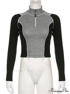 Slim Fit Contrast Color High Neck Long Sleeve T-shirts