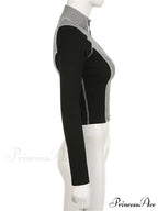 Slim Fit Contrast Color High Neck Long Sleeve T-shirts