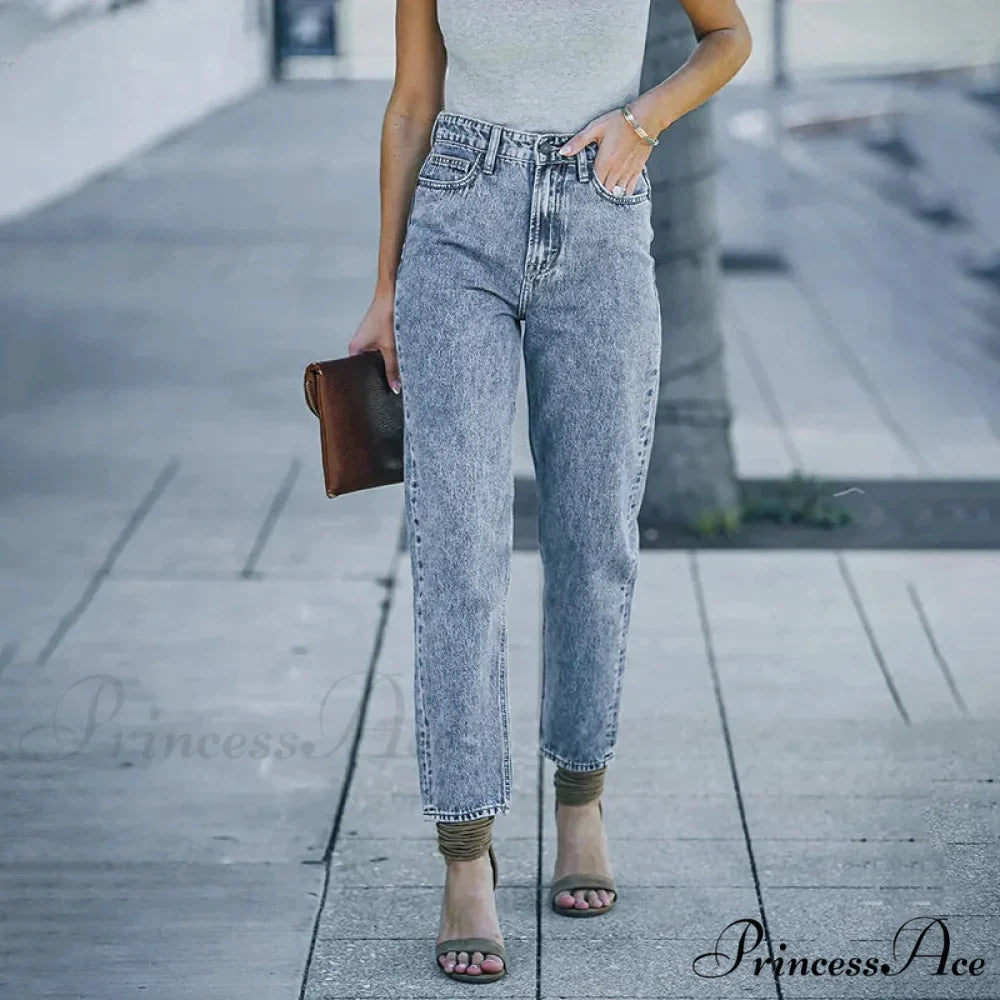 Slim Fit High-Waist Vintage Streetwear Casual Blue Denim Jean