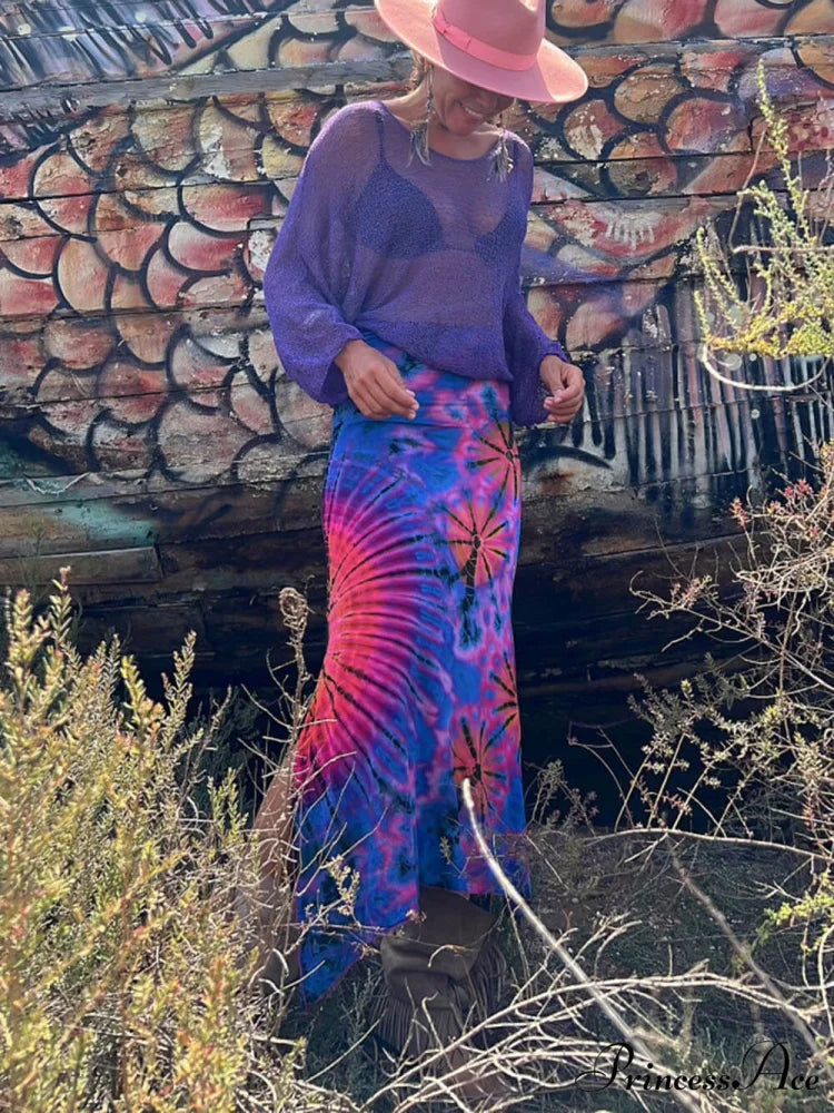 Slim Fit Hip-Hugging Charming Printed Slit Maxi Skirt