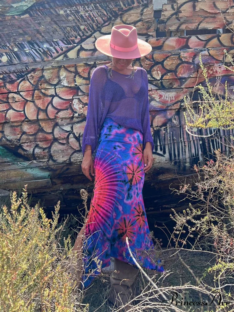 Slim Fit Hip-Hugging Charming Printed Slit Maxi Skirt