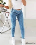 Slim-Fit Lace Up for Women Spring Autumn Fashion Streetwear Trousers Mid Waist Denim Pencil Pants Jean