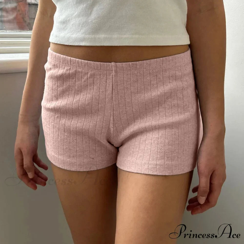 Slim Fit Retro Kawaii Solid Front Button Down Elastic Waist Pajamas Short