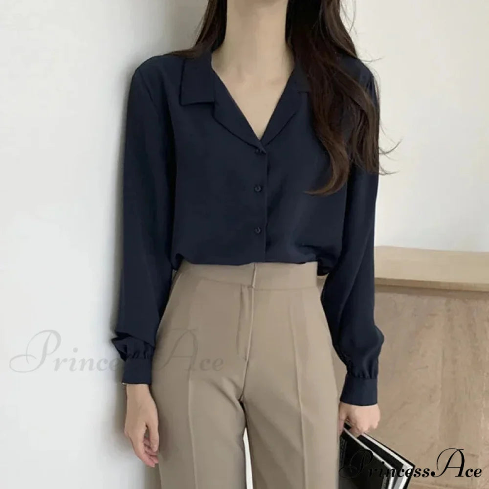 Slim Monochromatic Extended Sleeve Fold Over Collar Top
