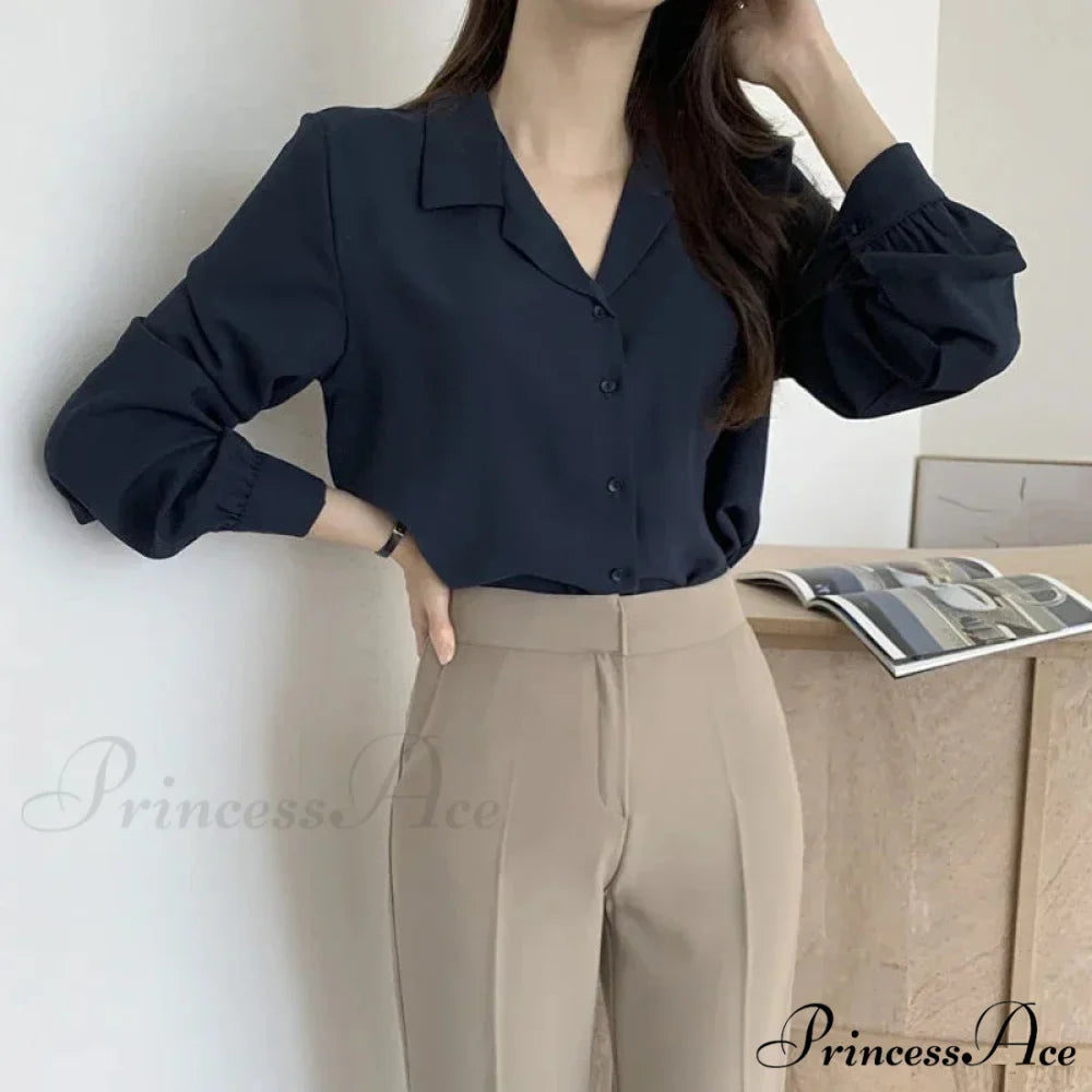 Slim Monochromatic Extended Sleeve Fold Over Collar Top