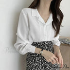 Slim Monochromatic Extended Sleeve Fold Over Collar Top