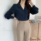 Slim Monochromatic Extended Sleeve Fold Over Collar Top