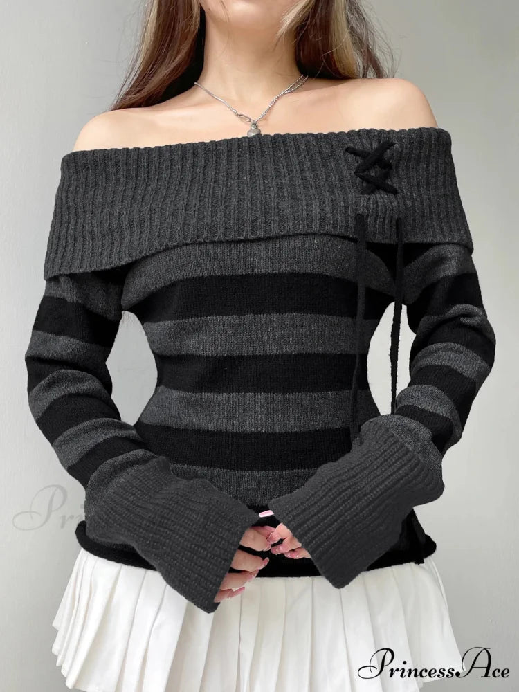Slim Off-The-Shoulder Striped Pullover
