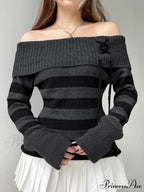 Slim Off-The-Shoulder Striped Pullover