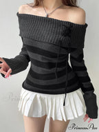 Slim Off-The-Shoulder Striped Pullover