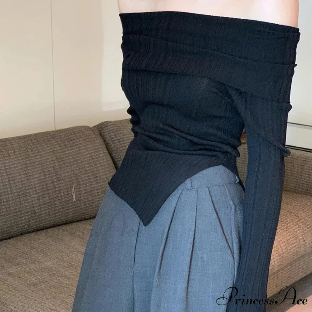 Slim Off-the-Shoulder Wide Neck Extended Sleeve Knit Top