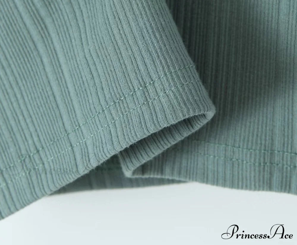 Slim T-Shirt Off-Neck Fit Long Crop Autumn Knitted Two-Tone Arm Top