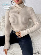 Slim Turtleneck Jumper Fitted Long Sleeve Knit Blouse Women