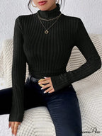 Slim Turtleneck Jumper Fitted Long Sleeve Knit Blouse Women