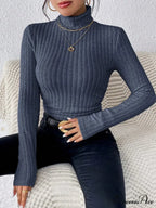 Slim Turtleneck Jumper Fitted Long Sleeve Knit Blouse Women