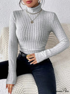 Slim Turtleneck Jumper Fitted Long Sleeve Knit Blouse Women