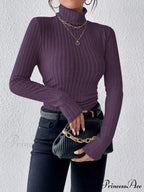 Slim Turtleneck Jumper Fitted Long Sleeve Knit Blouse Women