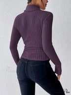 Slim Turtleneck Jumper Fitted Long Sleeve Knit Blouse Women