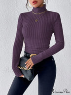 Slim Turtleneck Jumper Fitted Long Sleeve Knit Blouse Women