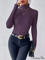 Slim Turtleneck Jumper Fitted Long Sleeve Knit Blouse Women