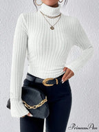 Slim Turtleneck Jumper Fitted Long Sleeve Knit Blouse Women