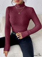 Slim Turtleneck Jumper Fitted Long Sleeve Knit Blouse Women